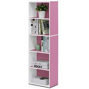 Furinno Luder 5-Tier Reversible Color Open Shelf Bookcase, White/Pink Furinno Luder 5-Tier Reversible Color Open Shelf Bookcase, White/Pink