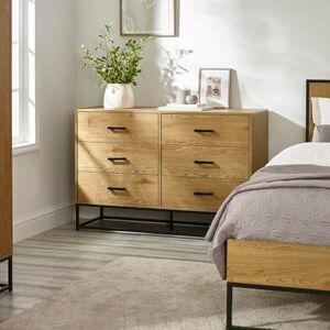 Julian Bowen Harlow Chest of Drawers 6 Drawer Wooden Cabinet with Industrial Black Metal Handles & Legs, Oak Effect Wide Storage Dresser for Bedroom 80 x 120 x 40cm Julian Bowen Harlow Chest of Drawers 6 Drawer Wooden Cabinet with Industrial Black Metal Handles & Legs, Oak Effect Wide Storage Dresser for Bedroom 80 x 120 x 40cm
