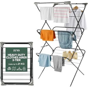 Zuvo Heavy Duty 3 Tier Clothes Airer Folding Drying Rack Freestanding Laundry Stand for Home & Flat Indoor Outdoor Space-Saving Clothes Horse for Towels, Delicates, Utility Room & Balcony Zuvo Heavy Duty 3 Tier Clothes Airer Folding Drying Rack Freestanding Laundry Stand for Home & Flat Indoor Outdoor Space-Saving Clothes Horse for Towels, Delicates, Utility Room & Balcony