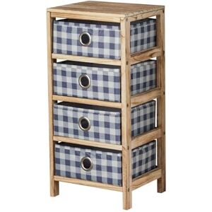 Home Source Storage Chest, Solid Wood Frame, Blue Plaid Fabric Pull-Out Drawers, Coastal Style Bedroom Organiser, 4 Drawer Home Source Storage Chest, Solid Wood Frame, Blue Plaid Fabric Pull-Out Drawers, Coastal Style Bedroom Organiser, 4 Drawer