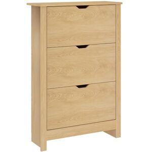 HOMCOM Narrow Shoe Cabinet, Space Saving Shoe Storage Cabinet with 3 Flip Drawers and Adjustable Shelves for 18 Pairs of Shoes for Hallways and Living Room, Natural Wood Finish HOMCOM Narrow Shoe Cabinet, Space Saving Shoe Storage Cabinet with 3 Flip Drawers and Adjustable Shelves for 18 Pairs of Shoes for Hallways and Living Room, Natural Wood Finish