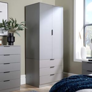 Home Source 2 Door 3 Drawer Wardrobe with Clothes Hanging Rail Storage Shelf Bedroom Organiser, Grey Home Source 2 Door 3 Drawer Wardrobe with Clothes Hanging Rail Storage Shelf Bedroom Organiser, Grey
