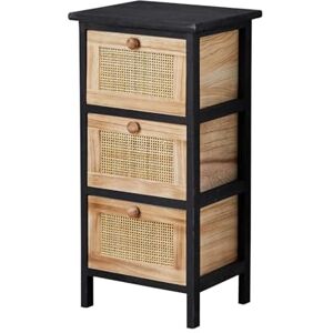 Home Source Chest of Drawers, Wooden Bedroom Organiser Storage Unit, Black with Woven Rattan Drawers, 3 Drawer Home Source Chest of Drawers, Wooden Bedroom Organiser Storage Unit, Black with Woven Rattan Drawers, 3 Drawer