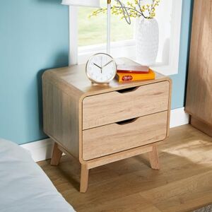 Home Source Bedside Side Table, Modern Bedroom Cabinet Nightstand, 2 Drawer Storage, Oak Effect, Wood Home Source Bedside Side Table, Modern Bedroom Cabinet Nightstand, 2 Drawer Storage, Oak Effect, Wood