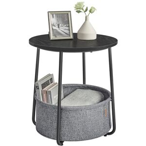 VASAGLE Side Table, Round End Table with Fabric Basket, Spacious, for Living Room Bedroom, Bedside Table, Modern Style, Ebony Black and Slate Grey LET223B01 VASAGLE Side Table, Round End Table with Fabric Basket, Spacious, for Living Room Bedroom, Bedside Table, Modern Style, Ebony Black and Slate Grey LET223B01