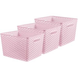 CURVER My Style Rattan Effect Set of 3 Kitchen, Living room, Bathroom, Bedroom, Utility Large Rectangular Storage Baskets 18 Litres Pink CURVER My Style Rattan Effect Set of 3 Kitchen, Living room, Bathroom, Bedroom, Utility Large Rectangular Storage Baskets 18 Litres Pink