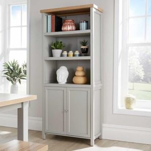 Home Source Tall Display Bookcase, 3 Shelf, 2 Door Storage Cupboard, Oak Effect, Grey Home Source Tall Display Bookcase, 3 Shelf, 2 Door Storage Cupboard, Oak Effect, Grey