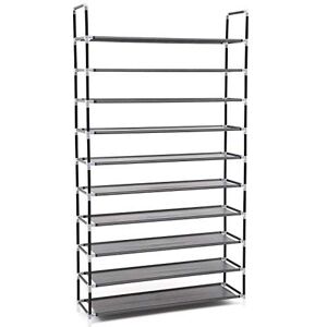 SONGMICS 10 Tier Shoe Storage Organiser for up to 50 Pairs of Shoes Living Room Dressing Room Hallway Non-Woven Fabric 100 x 29 x 175 cm Black LSR10H SONGMICS 10 Tier Shoe Storage Organiser for up to 50 Pairs of Shoes Living Room Dressing Room Hallway Non-Woven Fabric 100 x 29 x 175 cm Black LSR10H