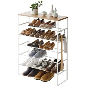 YAMAZAKI 3369 TOWER 6-Tiered Shoe Rack with Wooden Top Board, White, Steel/Wood, Minimalist Design, 66 x 25 x 87 cm (LxWxH) YAMAZAKI 3369 TOWER 6-Tiered Shoe Rack with Wooden Top Board, White, Steel/Wood, Minimalist Design, 66 x 25 x 87 cm (LxWxH)