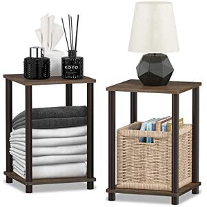 Furinno TURN-N-TUBE Side Table Set of 2, 2-Tier Stackable End Table with Open Shelf, Toolless Night Stand, Bedside Table, for Living Room, Bedroom, Walnut Furinno TURN-N-TUBE Side Table Set of 2, 2-Tier Stackable End Table with Open Shelf, Toolless Night Stand, Bedside Table, for Living Room, Bedroom, Walnut
