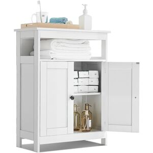 VEVOR Bathroom Floor Cabinet, 3-Tier, Wooden Storage Organizer with 2 Doors and Adjustable Shelf, Modern Bathroom Furniture Home Decor Freestanding Cupboard for Kitchen/Living Room/Entryway Use, White VEVOR Bathroom Floor Cabinet, 3-Tier, Wooden Storage Organizer with 2 Doors and Adjustable Shelf, Modern Bathroom Furniture Home Decor Freestanding Cupboard for Kitchen/Living Room/Entryway Use, White