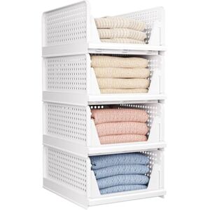 CTSNSLH 4 Pack Folding Closet Organizers Storage Box, Stackable Storage Bins, Plastic Drawer Basket Closet Storage for Wardrobe Cupboard Kitchen Bathroom Office White-4L CTSNSLH 4 Pack Folding Closet Organizers Storage Box, Stackable Storage Bins, Plastic Drawer Basket Closet Storage for Wardrobe Cupboard Kitchen Bathroom Office White-4L