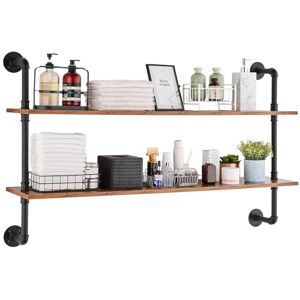 VEVOR Industrial Pipe Shelf, 2 Tier 48x 9.84in, Wall-Mount Floating Rustic Wood Shelves Bracket Display Bookshelf, Storage Rack Sundries Holder for Kitchen Bedroom Bathroom Living Room, Black VEVOR Industrial Pipe Shelf, 2 Tier 48x 9.84in, Wall-Mount Floating Rustic Wood Shelves Bracket Display Bookshelf, Storage Rack Sundries Holder for Kitchen Bedroom Bathroom Living Room, Black