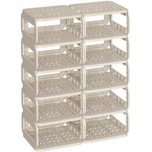 SONGMICS Shoe Rack, 10 Compartments, Space-Saving, Open Shoe Storage, Hallway, Bathroom, Cappuccino Beige LPC038K01 SONGMICS Shoe Rack, 10 Compartments, Space-Saving, Open Shoe Storage, Hallway, Bathroom, Cappuccino Beige LPC038K01