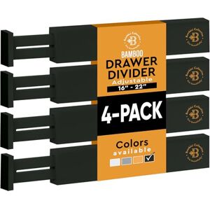 Bambüsi 4 Pack Drawer Dividers Bamboo 2.6" High, 16-22" Adjustable Drawer Organizers for Clothes, Expandable Dresser Separators in Bedroom/Bathroom/Kitchen/Office Organization and Storage (Black) Bambüsi 4 Pack Drawer Dividers Bamboo 2.6" High, 16-22" Adjustable Drawer Organizers for Clothes, Expandable Dresser Separators in Bedroom/Bathroom/Kitchen/Office Organization and Storage (Black)