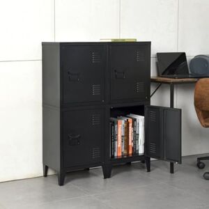 FurnitureR Black Storage Cabinet, Industrial Style, Metal Construction with Removable Shelf, Home Office Organization, Space-Saving Design FurnitureR Black Storage Cabinet, Industrial Style, Metal Construction with Removable Shelf, Home Office Organization, Space-Saving Design