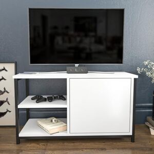 Hanah Home Stylish TV Stand, Black & White, 89.6 x 35.3 x 50.8 cm, 100% Melamine Coated Particle Board & Metal Frame, 18 mm Thick, Modern Design for Living Room Hanah Home Stylish TV Stand, Black & White, 89.6 x 35.3 x 50.8 cm, 100% Melamine Coated Particle Board & Metal Frame, 18 mm Thick, Modern Design for Living Room