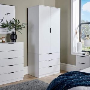 Home Source 2 Door 3 Drawer Wardrobe with Clothes Hanging Rail Storage Shelf Bedroom Organiser, White Home Source 2 Door 3 Drawer Wardrobe with Clothes Hanging Rail Storage Shelf Bedroom Organiser, White