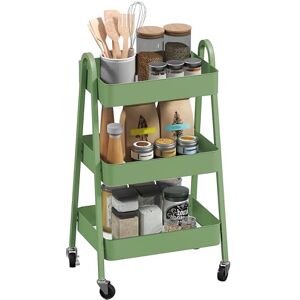 HOMCOM 3-Tier Storage Trolley on Wheels, Rolling Utility Cart with Handles, Mobile Kitchen Storage Cart for Living Room, Dining Room, Bedroom, Bathroom, Green HOMCOM 3-Tier Storage Trolley on Wheels, Rolling Utility Cart with Handles, Mobile Kitchen Storage Cart for Living Room, Dining Room, Bedroom, Bathroom, Green
