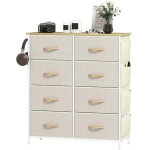 HOMCOM Chest of Drawers, Double Dresser for Bedroom with 8 Fabric Drawers, Tall Storage Unit with 4 Pockets, 2 Hooks and Steel Frame for Living Room, Hallway, Beige HOMCOM Chest of Drawers, Double Dresser for Bedroom with 8 Fabric Drawers, Tall Storage Unit with 4 Pockets, 2 Hooks and Steel Frame for Living Room, Hallway, Beige