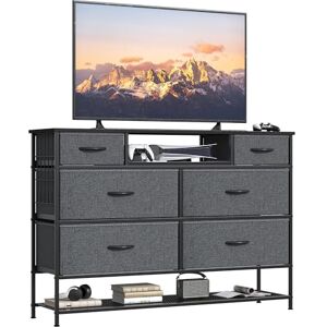 Feonase Chest of Drawers for Bedroom with Shoes Shelf, 47.2”Wide Fabric Dresser with 6 Drawers, TV Stand with Open Storage Shelf, Multi-function Storage Cabinet for Bedroom, Living room, Hallway, Grey Feonase Chest of Drawers for Bedroom with Shoes Shelf, 47.2”Wide Fabric Dresser with 6 Drawers, TV Stand with Open Storage Shelf, Multi-function Storage Cabinet for Bedroom, Living room, Hallway, Grey