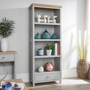 Home Source Tall Bookcase Display Unit, 4 Bookshelves, 1 Storage Drawer, Oak Effect, Grey Home Source Tall Bookcase Display Unit, 4 Bookshelves, 1 Storage Drawer, Oak Effect, Grey