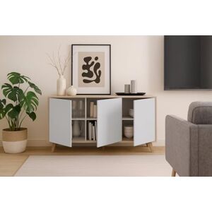 Dmora Arvada sideboard, Kitchen buffet, Living room design wardrobe, Modern sideboard with 3 doors and shelves, 154x40h75 cm, Oak and White Dmora Arvada sideboard, Kitchen buffet, Living room design wardrobe, Modern sideboard with 3 doors and shelves, 154x40h75 cm, Oak and White