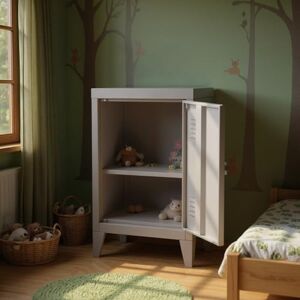 FurnitureR 1-Pack Gray Wardrobe, Industrial Style, Durable Metal Construction with Ventilated Design, for Children’s Rooms, Compact Storage Solution and Versatile Placement FurnitureR 1-Pack Gray Wardrobe, Industrial Style, Durable Metal Construction with Ventilated Design, for Children’s Rooms, Compact Storage Solution and Versatile Placement