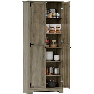 HOMCOM Farmhouse Kitchen Cupboard, Freestanding Kitchen Storage Cabinet with Adjustable Shelves, Tall Storage Cabinet with Recessed Doors, Grey Wood-Effect HOMCOM Farmhouse Kitchen Cupboard, Freestanding Kitchen Storage Cabinet with Adjustable Shelves, Tall Storage Cabinet with Recessed Doors, Grey Wood-Effect