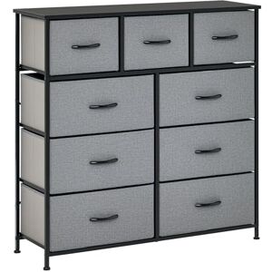 HOMCOM 9 Drawers Storage Chest Dresser Organizer Unit w/Steel Frame, Wood Top, Easy Pull Fabric Bins, for Bedroom, Hallway, Entryway, Black & Grey HOMCOM 9 Drawers Storage Chest Dresser Organizer Unit w/Steel Frame, Wood Top, Easy Pull Fabric Bins, for Bedroom, Hallway, Entryway, Black & Grey