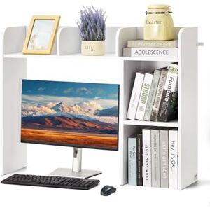 VEVOR Desktop Bookshelf, 2-Tier Desktop Storage Organizer, 37.2" x 9.5" x 28.9" Office Storage Rack Wood Display Shelf, Desktop Bookshelf Hutch with Anti-Slip Feet Pads, for Office, Home & Dorm, White VEVOR Desktop Bookshelf, 2-Tier Desktop Storage Organizer, 37.2" x 9.5" x 28.9" Office Storage Rack Wood Display Shelf, Desktop Bookshelf Hutch with Anti-Slip Feet Pads, for Office, Home & Dorm, White