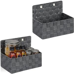 Relaxdays Hanging Storage Basket, Set of 2, Wicker Look, Bathroom or Hallway, Wall-Mounted Organiser, 20x25x6.5cm, Grey Relaxdays Hanging Storage Basket, Set of 2, Wicker Look, Bathroom or Hallway, Wall-Mounted Organiser, 20x25x6.5cm, Grey