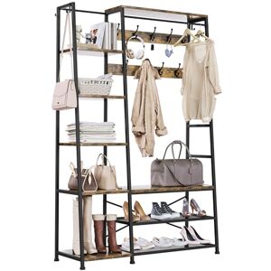 YITAHOME Coat Rack Stand, Large Hall Tree with Bench, Industrial Coat Rack with Shoe Storage, Floorstanding Clothes Rail with 9 Hooks and 5 Shelves Garment Rack for Hallway, Living Room, Rustic Brown YITAHOME Coat Rack Stand, Large Hall Tree with Bench, Industrial Coat Rack with Shoe Storage, Floorstanding Clothes Rail with 9 Hooks and 5 Shelves Garment Rack for Hallway, Living Room, Rustic Brown