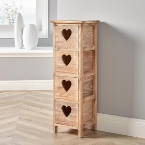 Home Source Storage Chest of Drawers, Natural Wooden Bedroom Organiser Bedside, Love Heart Design, 4 Drawer Home Source Storage Chest of Drawers, Natural Wooden Bedroom Organiser Bedside, Love Heart Design, 4 Drawer