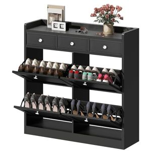 DWVO Shoe Cabinet with 4 Flip Drawers, Narrow Shoe Storage cabinet with 3 Drawers and Adjustable Shelves for Hallway, Entryway, Corridor, Small Spaces, Wooden Cupboard, Black 100 x 25 x 99.5cm DWVO Shoe Cabinet with 4 Flip Drawers, Narrow Shoe Storage cabinet with 3 Drawers and Adjustable Shelves for Hallway, Entryway, Corridor, Small Spaces, Wooden Cupboard, Black 100 x 25 x 99.5cm