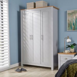 Home Source Bedroom Furniture, 3 Door Wardrobe, 5 Storage Shelves, Oak Effect Top, Grey Home Source Bedroom Furniture, 3 Door Wardrobe, 5 Storage Shelves, Oak Effect Top, Grey