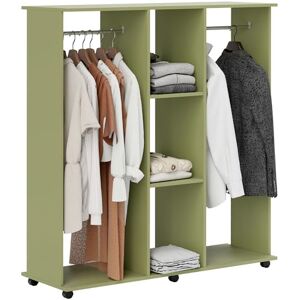 HOMCOM Double Open Wardrobe on Wheels, Bedroom Wardrobe with Clothes Hanging Rails, 3 Storage Shelves, Mobile Garment Rack for Cloakroom, Hallway, Green HOMCOM Double Open Wardrobe on Wheels, Bedroom Wardrobe with Clothes Hanging Rails, 3 Storage Shelves, Mobile Garment Rack for Cloakroom, Hallway, Green