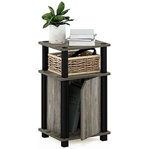 Furinno JUST Side Table, 3-Tier Bedside Table with Door Cabinet, Side Sofa Table, Bed Side Table with Open Shelf, for Living Room, Bedroom, French Oak Furinno JUST Side Table, 3-Tier Bedside Table with Door Cabinet, Side Sofa Table, Bed Side Table with Open Shelf, for Living Room, Bedroom, French Oak