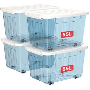 Cetomo 55L*4 Storage Boxes with Wheels, Plastic Storage Box with Lid, Latching Buckles, Click Closure, Stackable, Nesting, Durable Organizer for Home Office Clothes, Clear Blue, 55L-4 Pack Cetomo 55L*4 Storage Boxes with Wheels, Plastic Storage Box with Lid, Latching Buckles, Click Closure, Stackable, Nesting, Durable Organizer for Home Office Clothes, Clear Blue, 55L-4 Pack