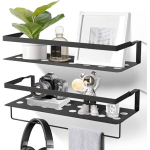 Uten Floating Shelves, Wall Mounted Storage Iron Shelves Set of 2 with Towel Rack, Wall Hanging Organizer Decor Shelf for Bathroom, Kitchen, Bedroom, Laundry Room, Living Room, Black Uten Floating Shelves, Wall Mounted Storage Iron Shelves Set of 2 with Towel Rack, Wall Hanging Organizer Decor Shelf for Bathroom, Kitchen, Bedroom, Laundry Room, Living Room, Black