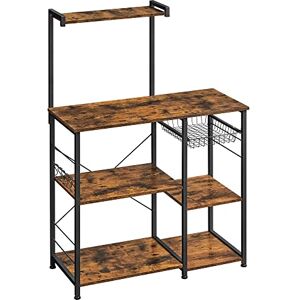 VASAGLE Baker抯 Rack with Shelves, Microwave Stand with Wire Basket, 6 S-Hooks, Kitchen Shelf, Utility Storage for Spices, Pots, and Pans, Rustic Brown KKS35X VASAGLE Baker抯 Rack with Shelves, Microwave Stand with Wire Basket, 6 S-Hooks, Kitchen Shelf, Utility Storage for Spices, Pots, and Pans, Rustic Brown KKS35X
