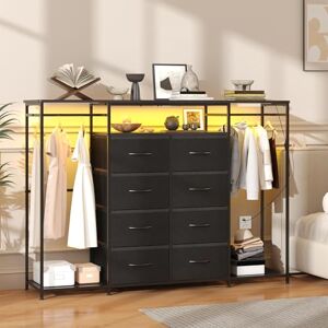 Feonase 8-Drawer Dresser for Bedroom with Hanging Rack, LED Lights, Fabric Drawers, Metal Frame & Wooden Top, Heavy Duty Cloth Rack Closet Wardrobe with Drawers 150cm W x110cm H, Black Feonase 8-Drawer Dresser for Bedroom with Hanging Rack, LED Lights, Fabric Drawers, Metal Frame & Wooden Top, Heavy Duty Cloth Rack Closet Wardrobe with Drawers 150cm W x110cm H, Black