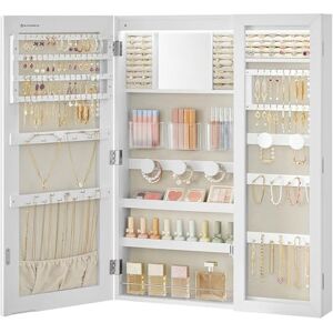 SONGMICS LED Jewellery Armoire, Jewellery Cabinet with Mirror, Glass Window, Wall/Door-Mounted, 10 x 60 x 80 cm, Interior Mirror, 3-in-1, Bedroom, Dressing Room, Gift, White and Greige JJC028W01 SONGMICS LED Jewellery Armoire, Jewellery Cabinet with Mirror, Glass Window, Wall/Door-Mounted, 10 x 60 x 80 cm, Interior Mirror, 3-in-1, Bedroom, Dressing Room, Gift, White and Greige JJC028W01