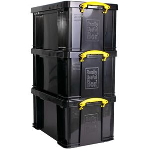 Really Useful Box Plastic Storage 48L Solid Black with Yellow Handles Pack of 3 Really Useful Box Plastic Storage 48L Solid Black with Yellow Handles Pack of 3