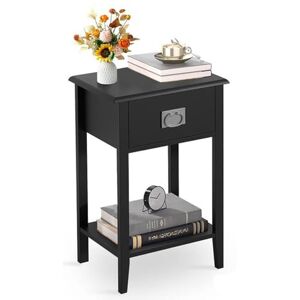 VECELO Bedside Table Black with Shelf & Drawer Nightstand for Living Room Bedroom, Engineered Wood, 40x30x60 cm VECELO Bedside Table Black with Shelf & Drawer Nightstand for Living Room Bedroom, Engineered Wood, 40x30x60 cm