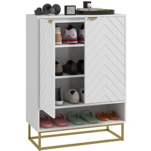HOMCOM Shoe Cabinet, 12 Pairs Shoe Storage Cabinet with 2 Chevron Doors, Adjustable Shelf, Open Shelf and 6 Vents for Entryway, Hallway, White HOMCOM Shoe Cabinet, 12 Pairs Shoe Storage Cabinet with 2 Chevron Doors, Adjustable Shelf, Open Shelf and 6 Vents for Entryway, Hallway, White