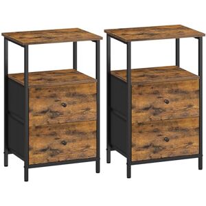 VASAGLE Bedside, Set of 2, Side End Tables with 2 Fabric Drawers, 61 cm Tall with Storage Shelf, for Living Room, Bedroom, Ash, Rustic Brown, Ink Black, Matte Black, 38 x 28 x 61 cm VASAGLE Bedside, Set of 2, Side End Tables with 2 Fabric Drawers, 61 cm Tall with Storage Shelf, for Living Room, Bedroom, Ash, Rustic Brown, Ink Black, Matte Black, 38 x 28 x 61 cm