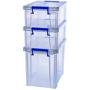 BANKERS BOX Plastic Storage Boxes with Lids, Pack of 3, 2 x 10 Litre + 1 x 18.5 Litre. ProStore Strong Stackable Plastic Storage Boxes, Made in the UK, Clear BANKERS BOX Plastic Storage Boxes with Lids, Pack of 3, 2 x 10 Litre + 1 x 18.5 Litre. ProStore Strong Stackable Plastic Storage Boxes, Made in the UK, Clear