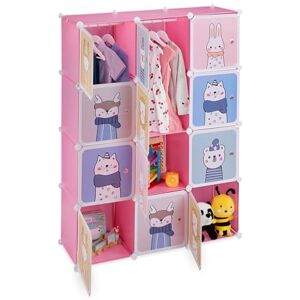 Relaxdays Plug-in Shelving Unit for Children, 2 Clothes Rods, Doors with Animals, HWD: 145x110x37 cm, DIY Storage, Pink Relaxdays Plug-in Shelving Unit for Children, 2 Clothes Rods, Doors with Animals, HWD: 145x110x37 cm, DIY Storage, Pink