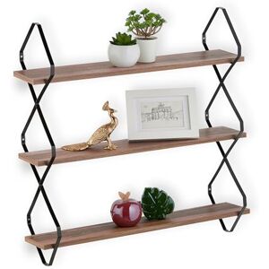 Relaxdays Wall Shelf, 3 Tiers, Decorative Storage, HWD: 60 x 60 x 18.5 cm, Industrial Design, MDF & Metal, Brown/Black, Fibreboard Relaxdays Wall Shelf, 3 Tiers, Decorative Storage, HWD: 60 x 60 x 18.5 cm, Industrial Design, MDF & Metal, Brown/Black, Fibreboard